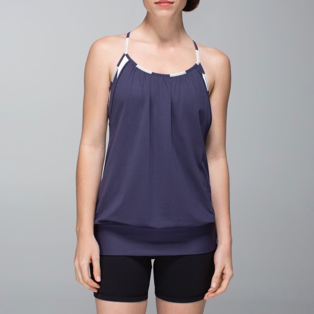 Lululemon No Limits Sports Bra Layer Loose Fit Tank Top Cadet Blue Stripe Size 4 - Picture 2 of 16